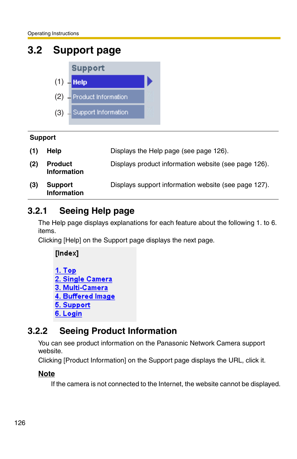 2 seeing product information, Ge 126, 2 support page | 1 seeing help page | Panasonic BB-HCM381A User Manual | Page 126 / 160