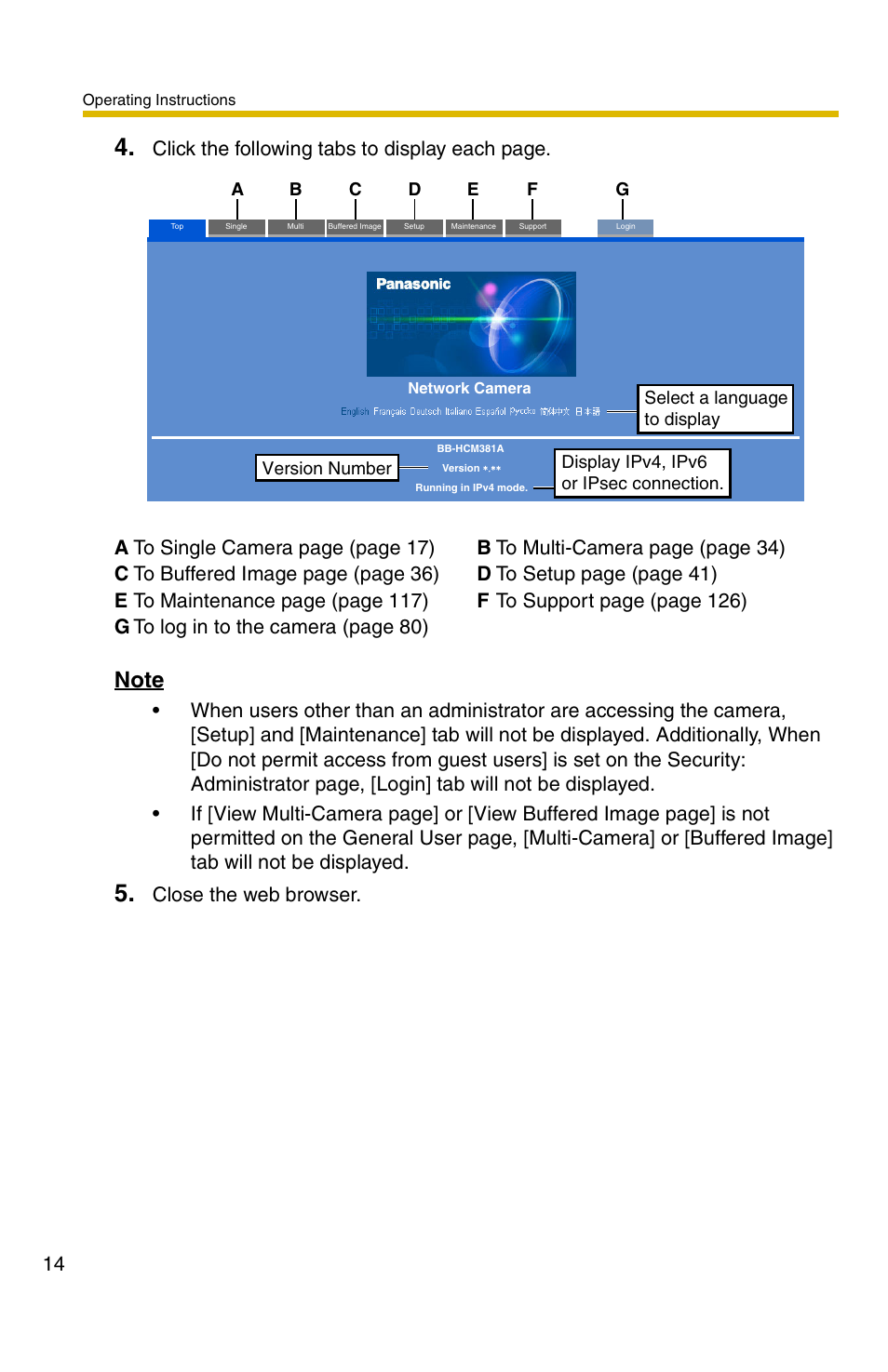 Click the following tabs to display each page | Panasonic BB-HCM381A User Manual | Page 14 / 160