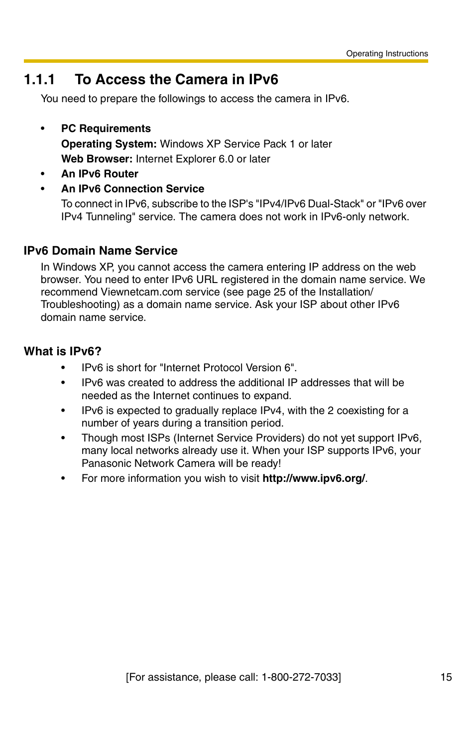 1 to access the camera in ipv6 | Panasonic BB-HCM381A User Manual | Page 15 / 160