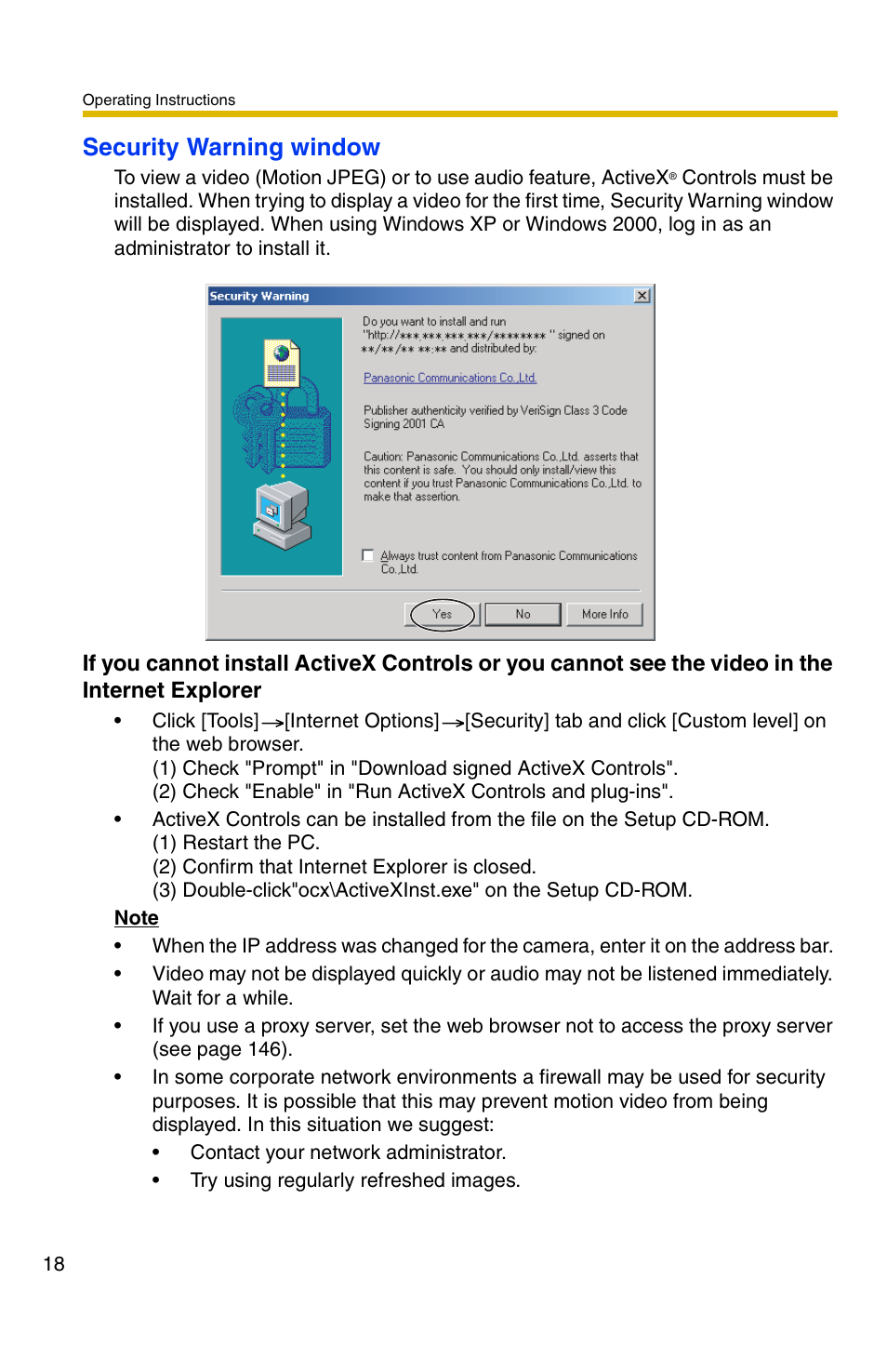 Ge 18), Security warning window | Panasonic BB-HCM381A User Manual | Page 18 / 160