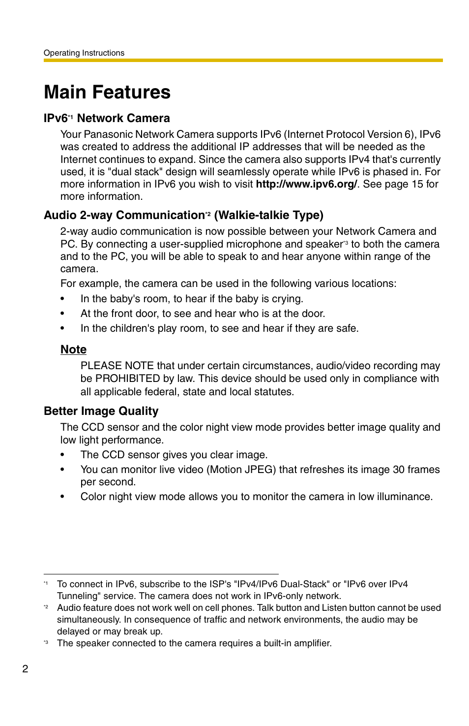 Main features | Panasonic BB-HCM381A User Manual | Page 2 / 160