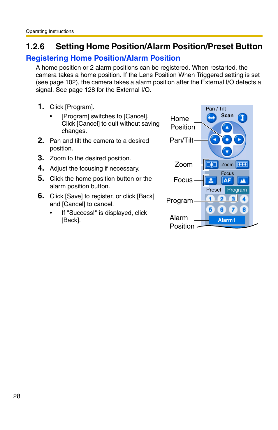 Registering home position/alarm position | Panasonic BB-HCM381A User Manual | Page 28 / 160