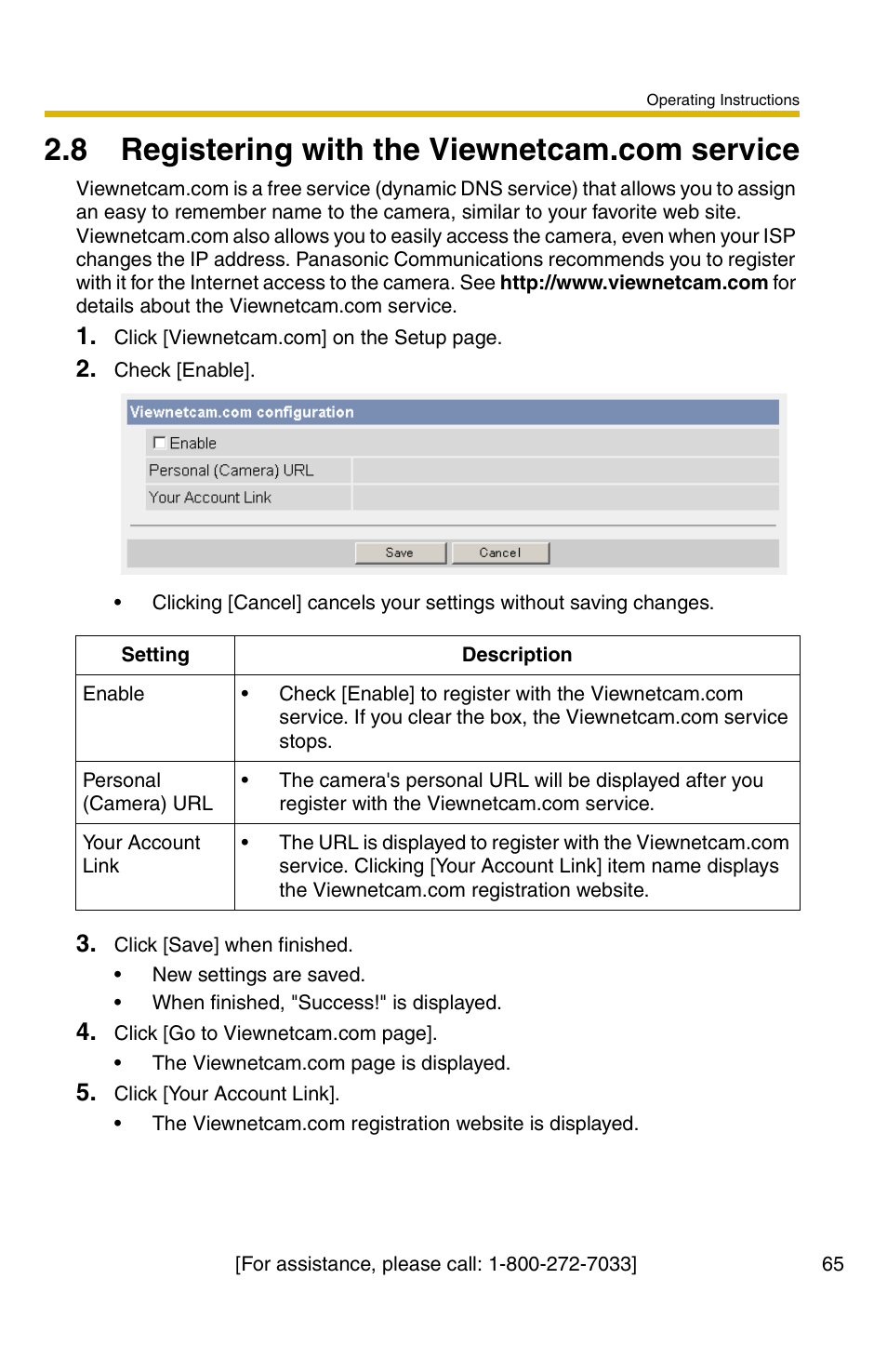 8 registering with the viewnetcam.com service, Ge 65) | Panasonic BB-HCM381A User Manual | Page 65 / 160