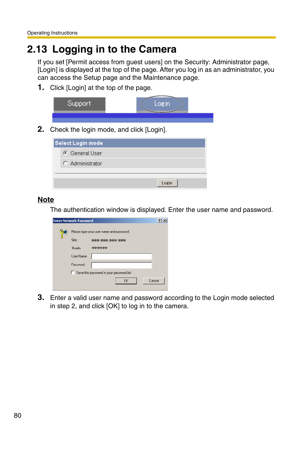 13 logging in to the camera | Panasonic BB-HCM381A User Manual | Page 80 / 160