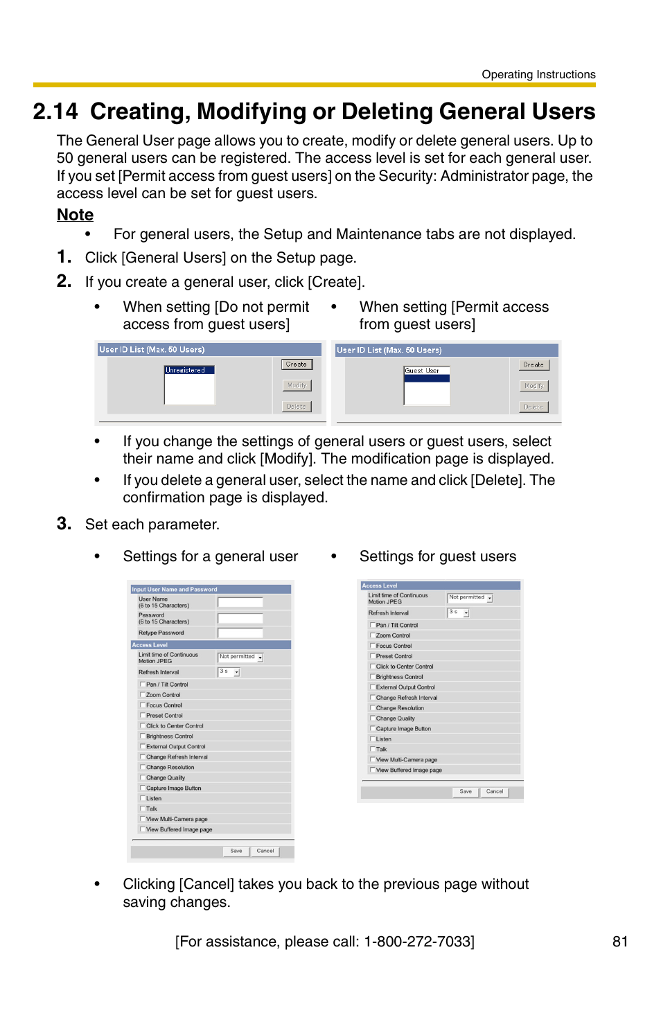 14 creating, modifying or deleting general users | Panasonic BB-HCM381A User Manual | Page 81 / 160