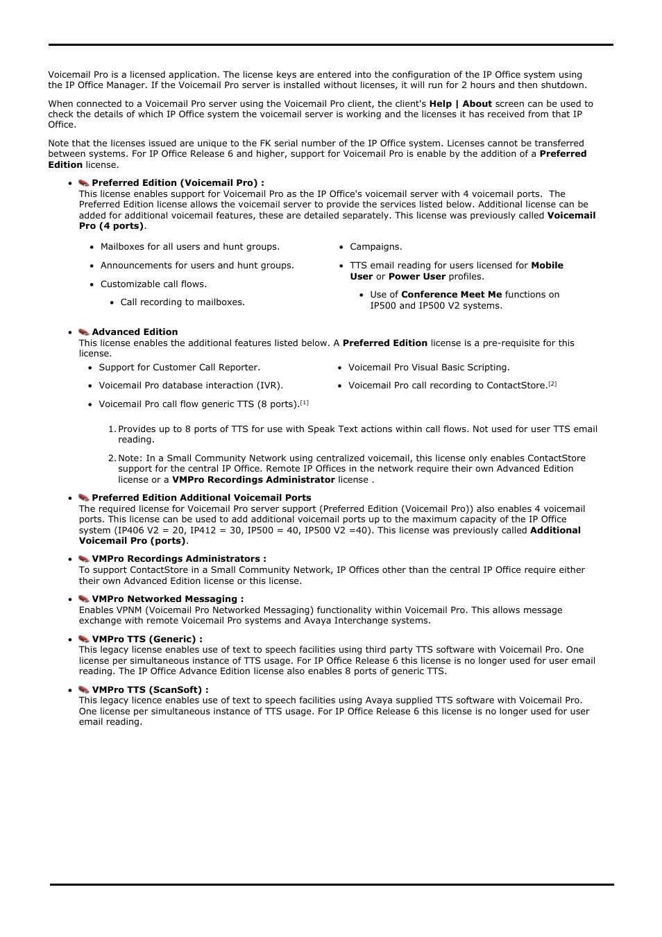 Licenses, 2 licenses, 3 email | Avaya IP Office User Manual | Page 10 / 138