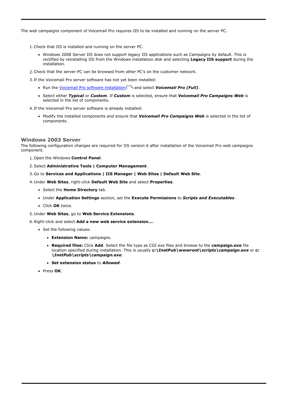 Web campaigns installation, 2 web campaigns installation, 5 combined options | Windows 2003 server | Avaya IP Office User Manual | Page 25 / 138