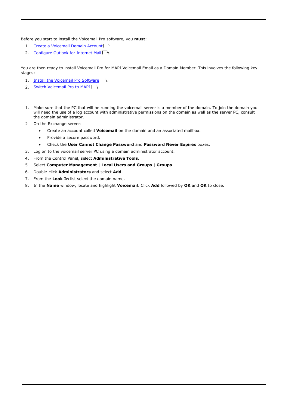 Mapi setup, Domain member, Creating a voicemail domain account | 2 mapi setup, 1 domain member | Avaya IP Office User Manual | Page 50 / 138