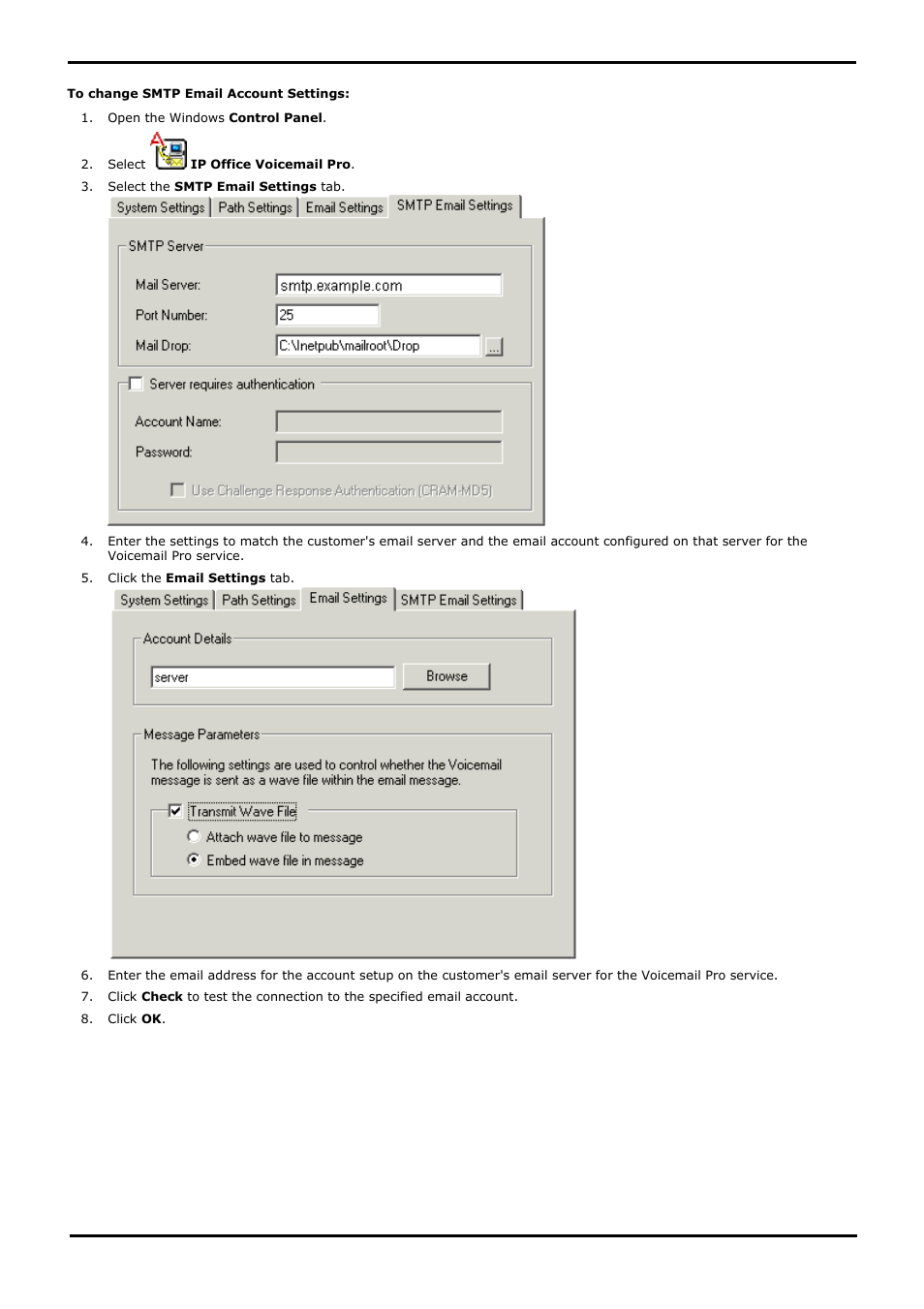Changing smtp email account settings, Email server. see | Avaya IP Office User Manual | Page 59 / 138