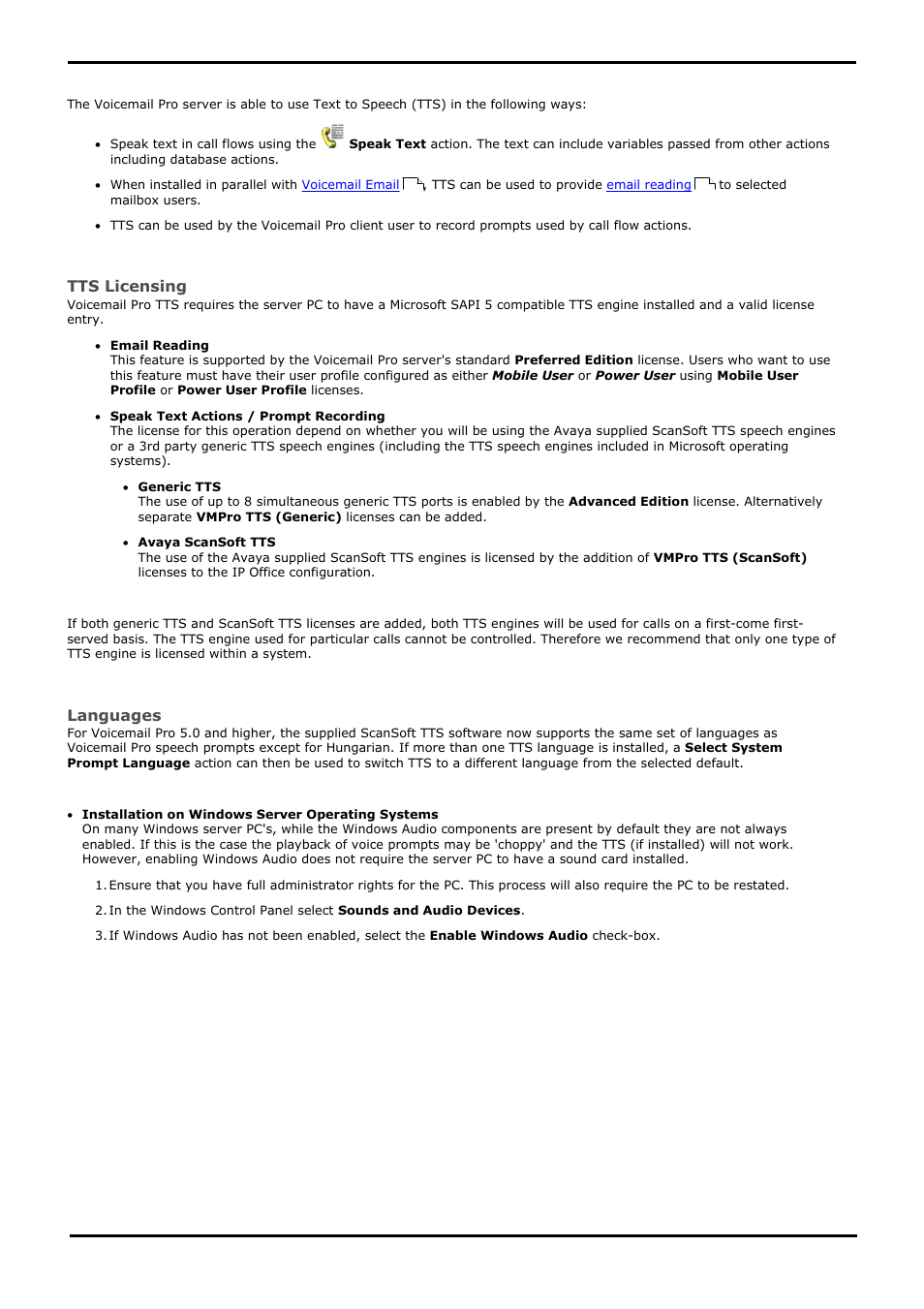 Text to speech (tts) installation, 6 text to speech (tts) installation, Installing text to speech features | Avaya IP Office User Manual | Page 63 / 138