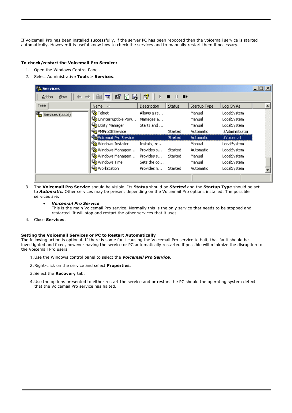 Troubleshooting, Checking the voicemail pro service, 7 troubleshooting | 1 checking the voicemail pro service | Avaya IP Office User Manual | Page 66 / 138