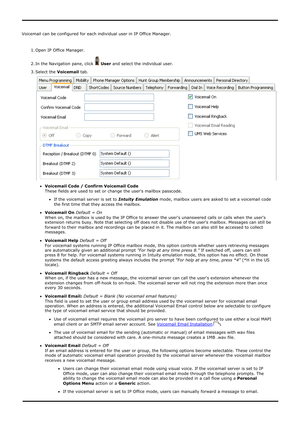 User voicemail settings, 3 user voicemail settings | Avaya IP Office User Manual | Page 84 / 138