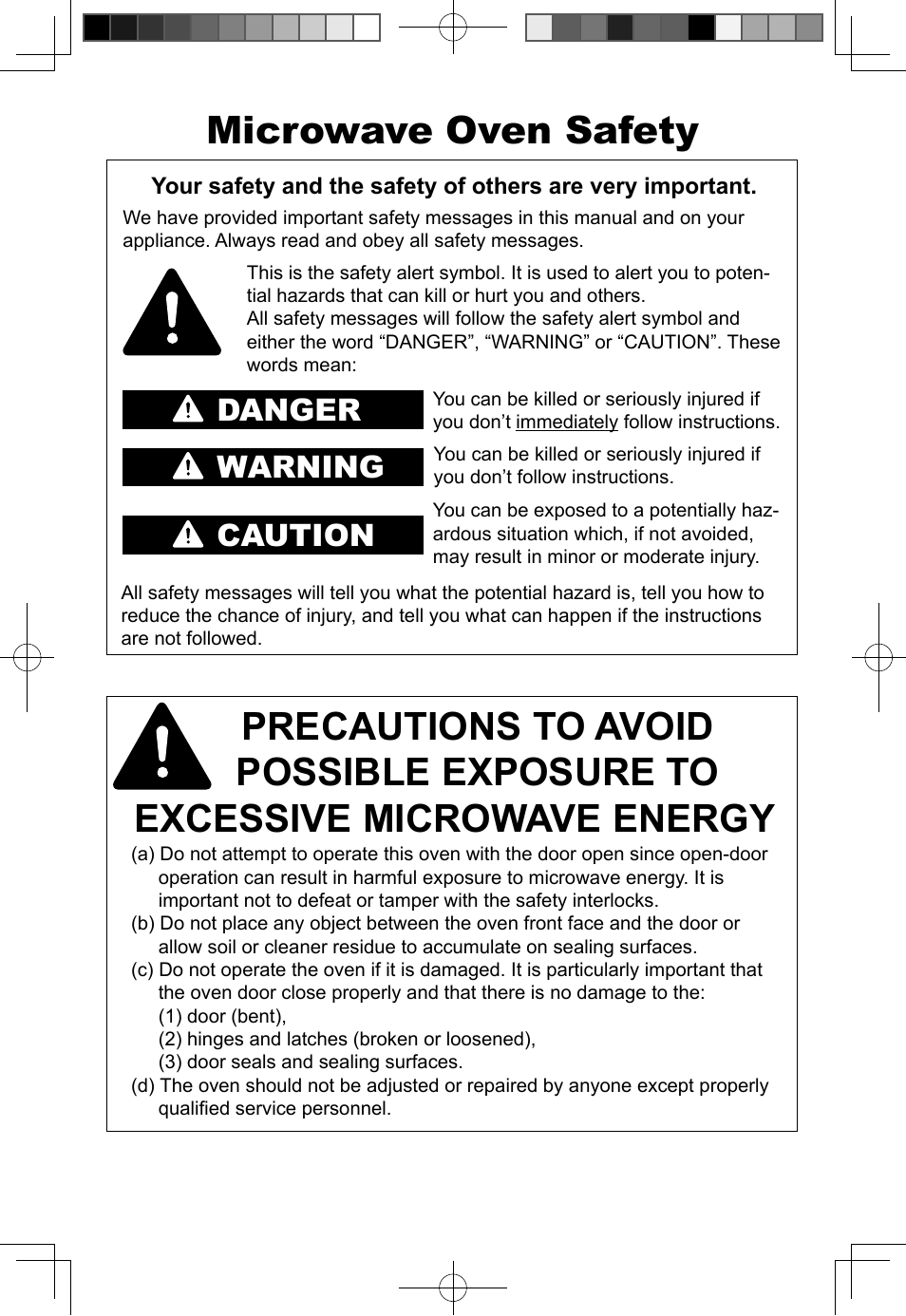 Precautions, Microwave oven safety, Danger warning caution | Panasonic NN-SN773S User Manual | Page 2 / 32