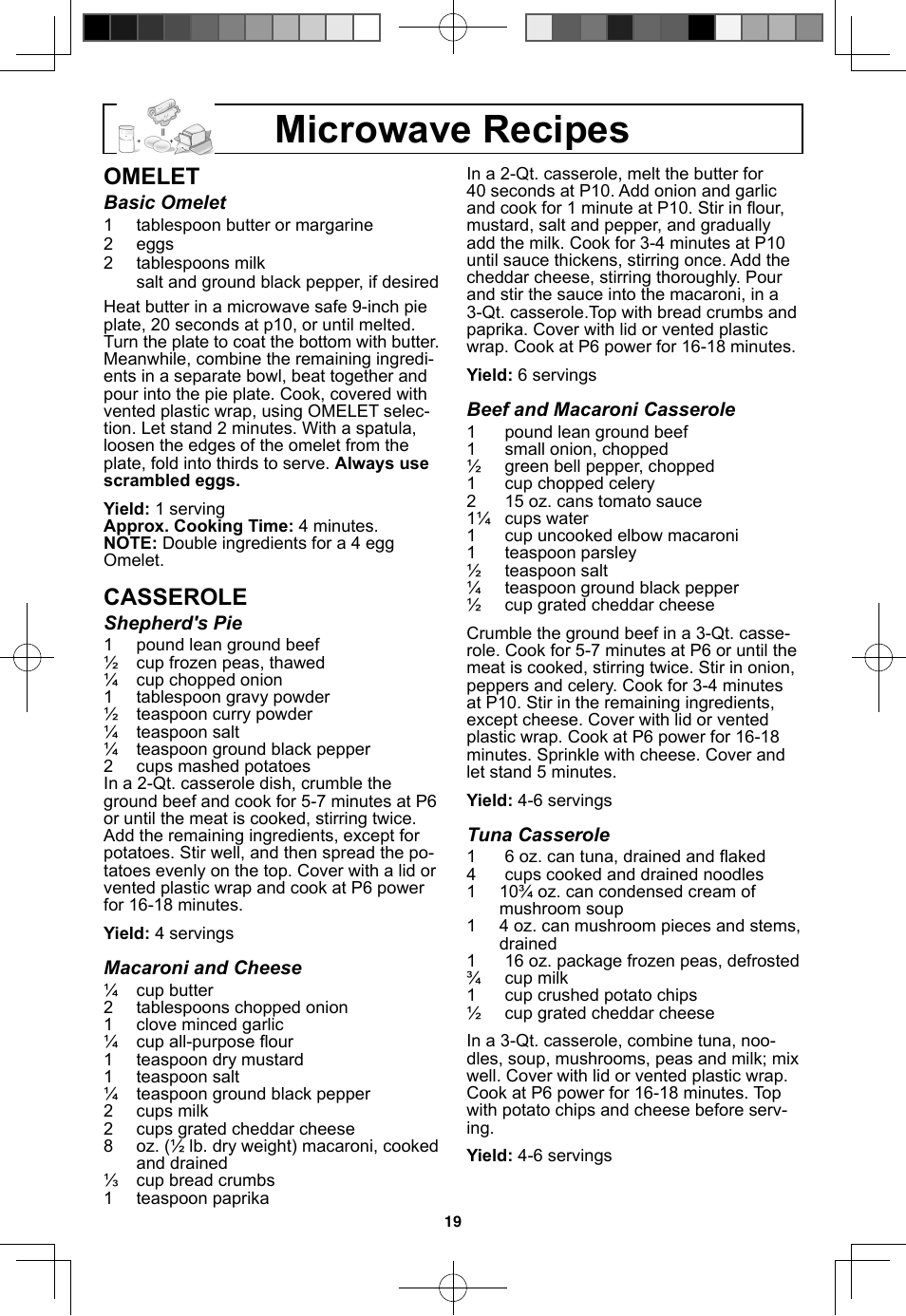 Microwave recipes, Omelet, Casserole | Panasonic NN-SN773S User Manual | Page 21 / 32