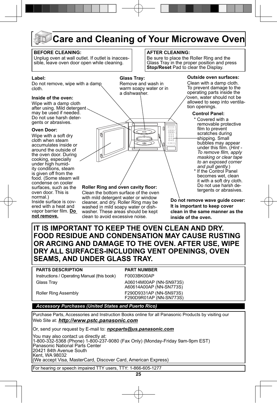 Care and cleaning of your microwave oven, Accessory purchases | Panasonic NN-SN773S User Manual | Page 27 / 32