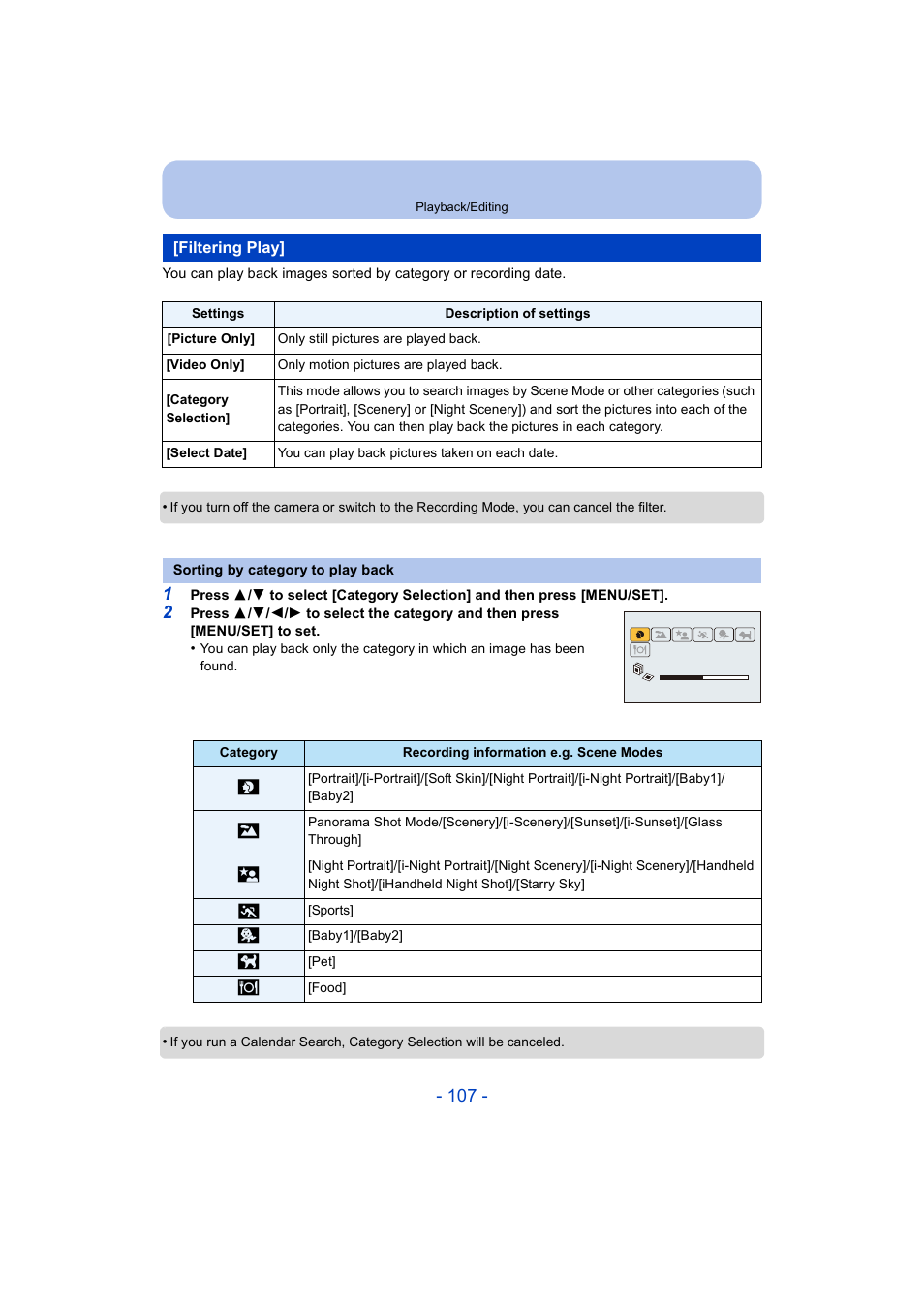 Filtering play, P107) | Panasonic DMC-ZS35W User Manual | Page 107 / 186