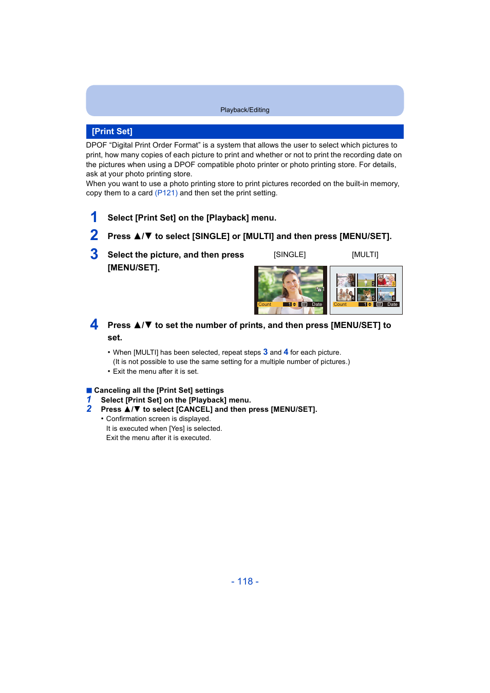 Print set | Panasonic DMC-ZS35W User Manual | Page 118 / 186
