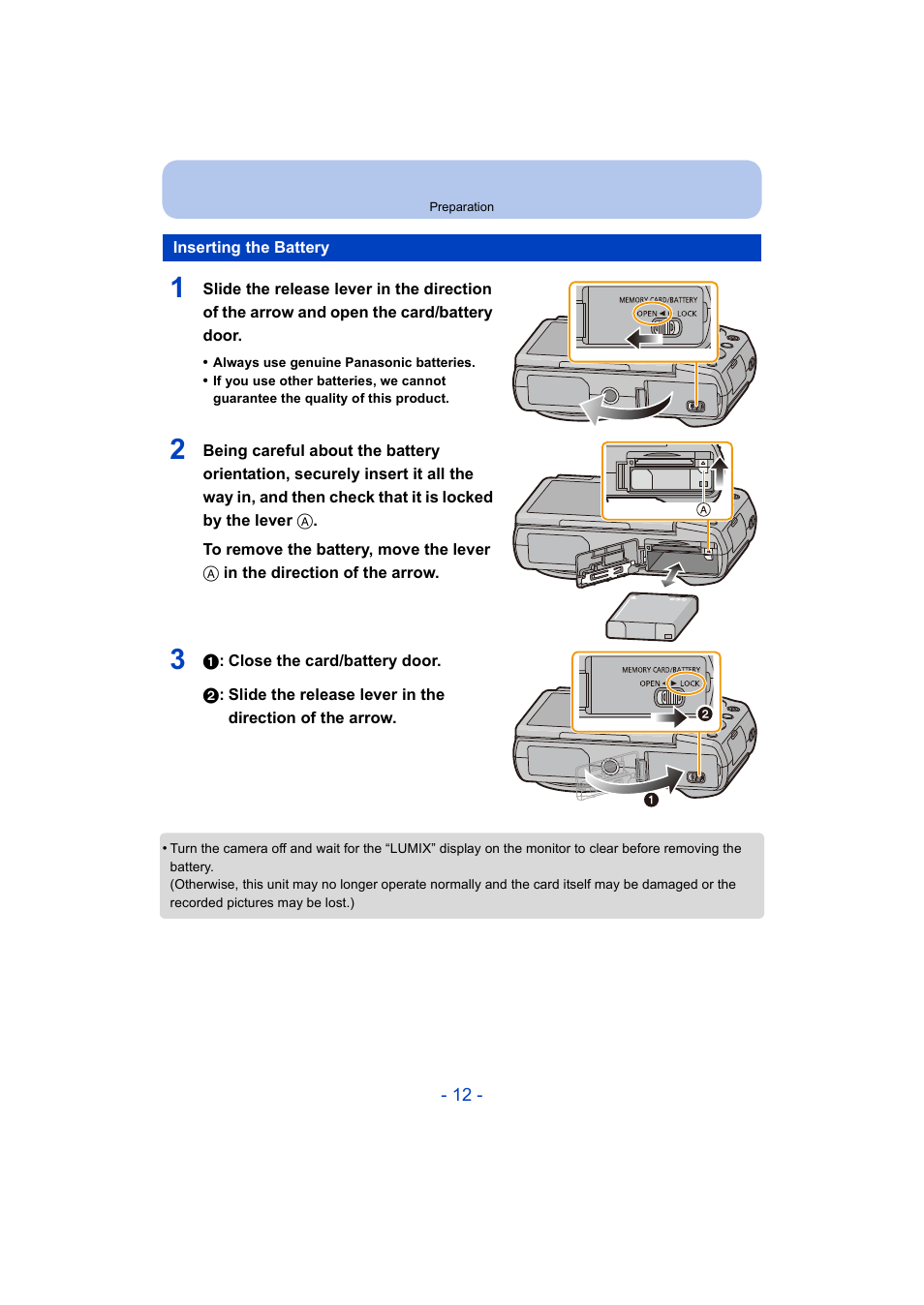 Inserting the battery, Ever | Panasonic DMC-ZS35W User Manual | Page 12 / 186