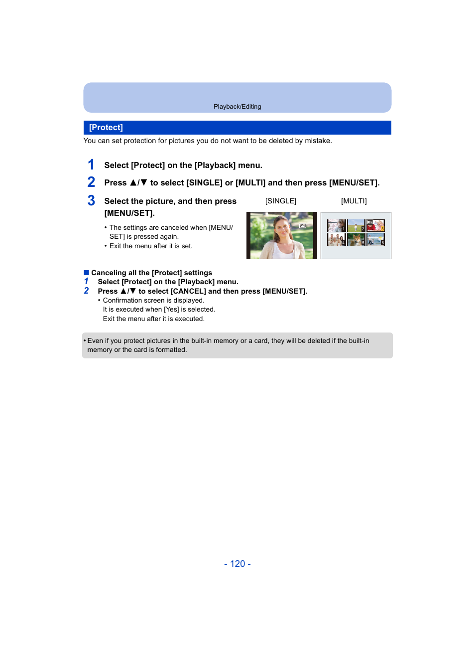 Protect | Panasonic DMC-ZS35W User Manual | Page 120 / 186