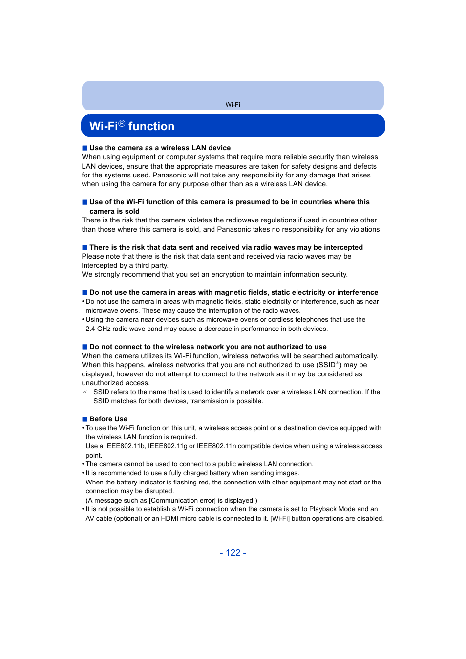Wi-fi, Wi-fi function, Function | P122) | Panasonic DMC-ZS35W User Manual | Page 122 / 186