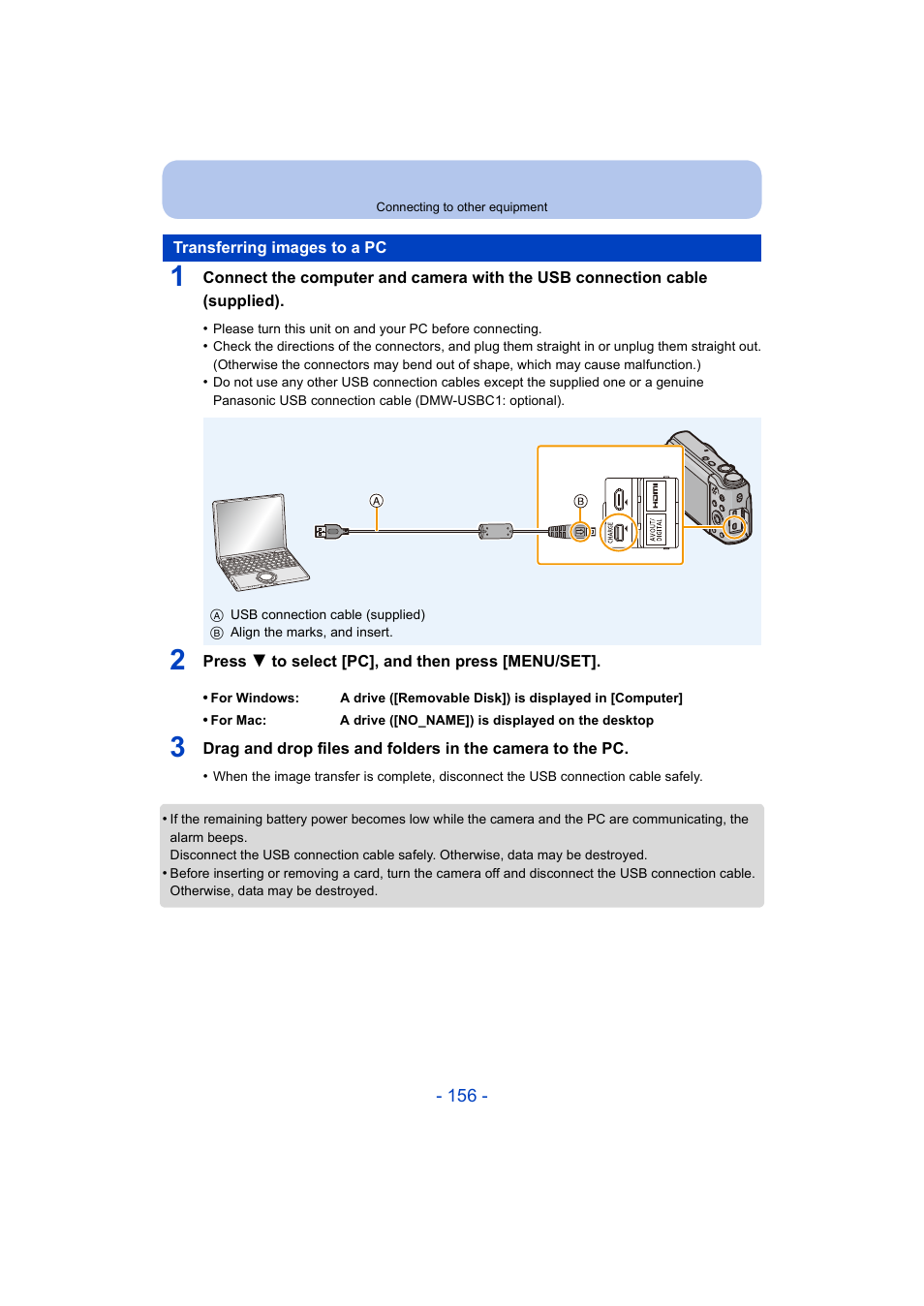 Transferring images to a pc | Panasonic DMC-ZS35W User Manual | Page 156 / 186