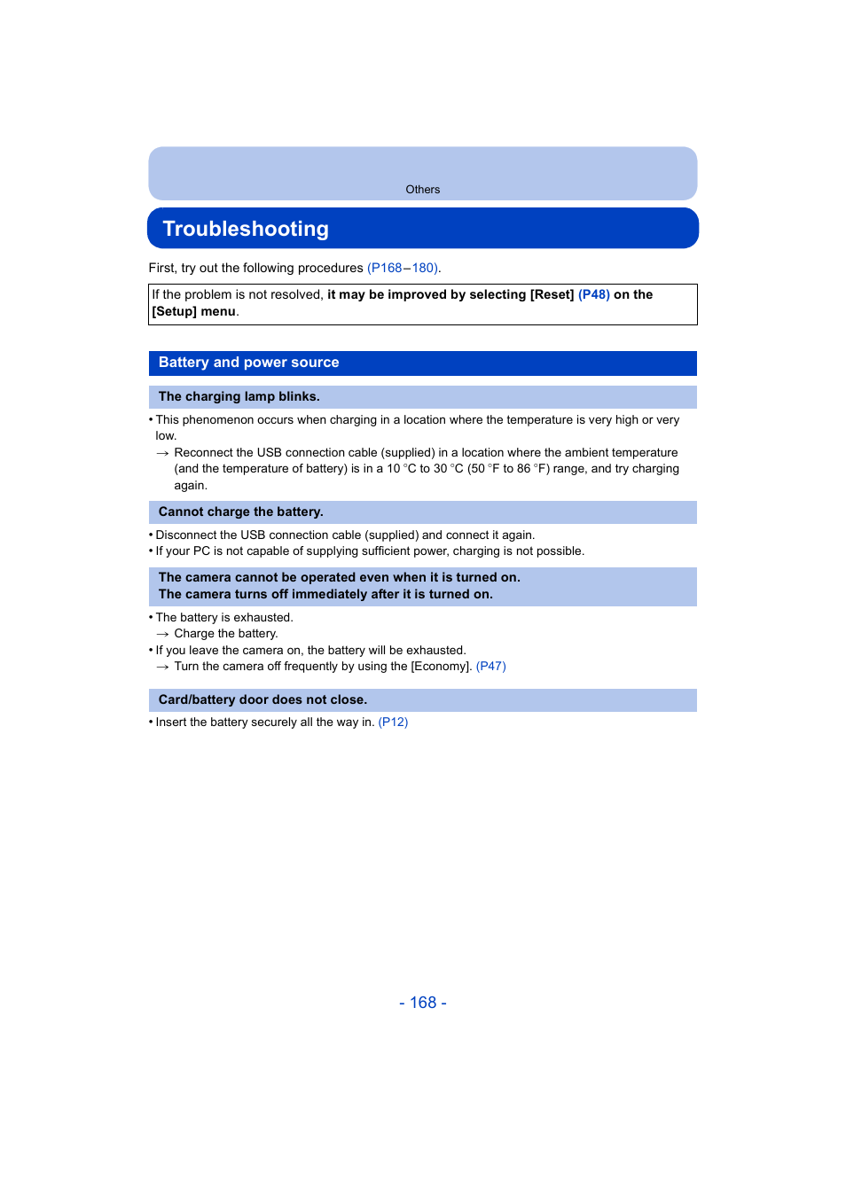 Troubleshooting, P168) | Panasonic DMC-ZS35W User Manual | Page 168 / 186