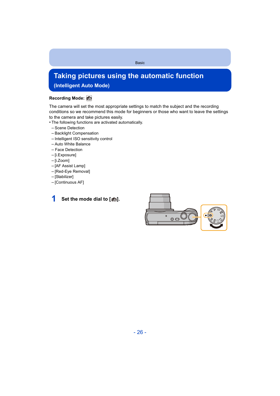 P26), Taking pictures using the automatic function | Panasonic DMC-ZS35W User Manual | Page 26 / 186