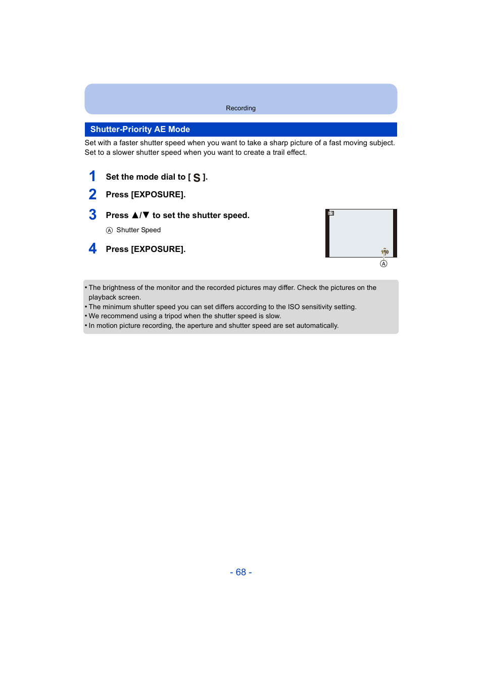 Shutter-priority ae mode, P68) | Panasonic DMC-ZS35W User Manual | Page 68 / 186