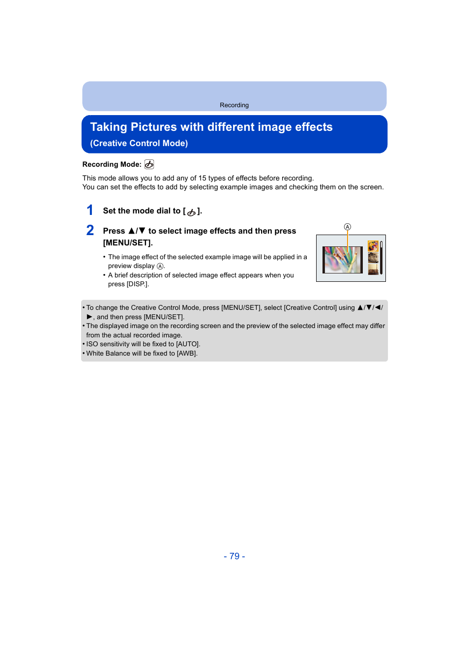 P79), Taking pictures with different image effects | Panasonic DMC-ZS35W User Manual | Page 79 / 186