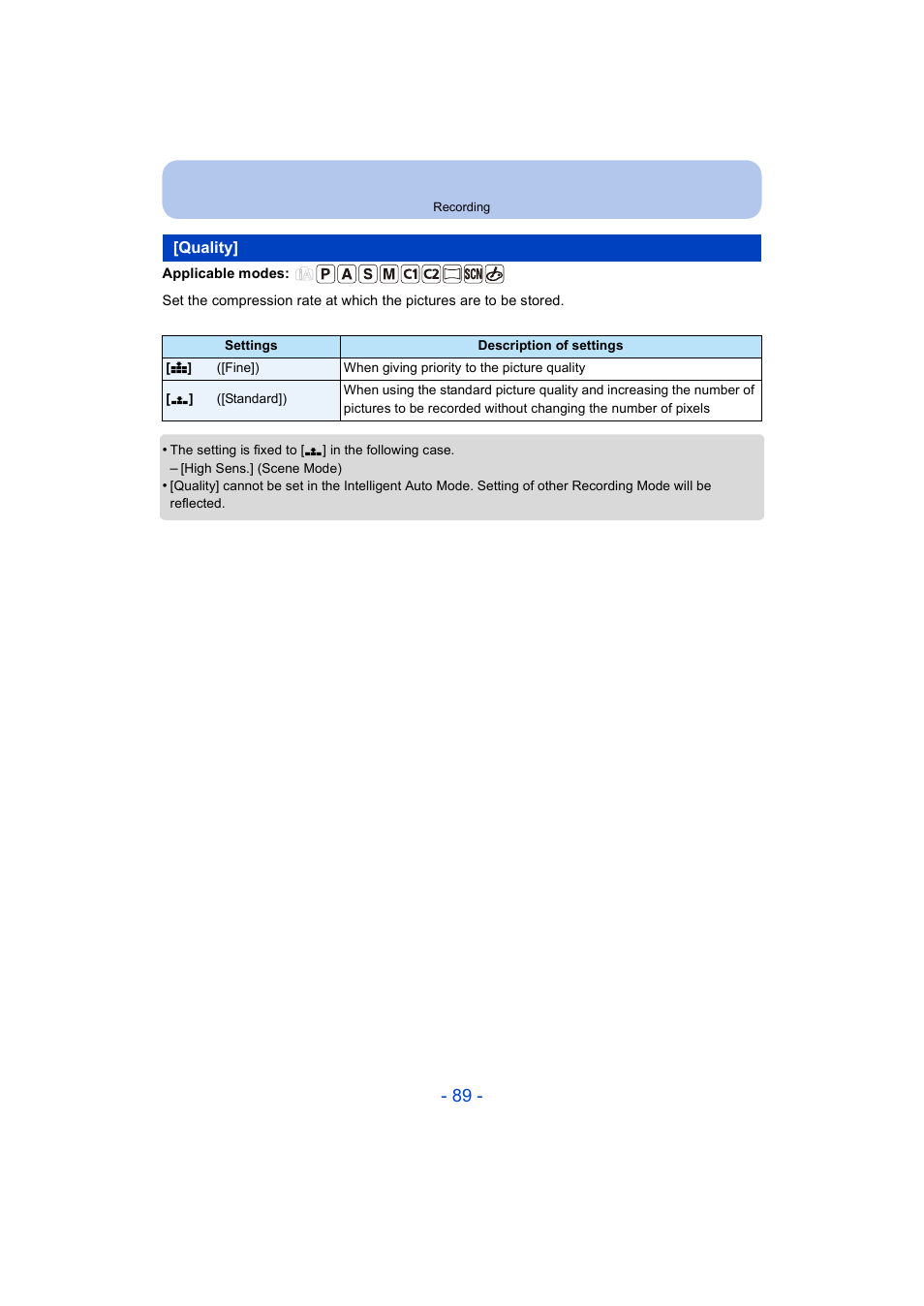 Quality | Panasonic DMC-ZS35W User Manual | Page 89 / 186