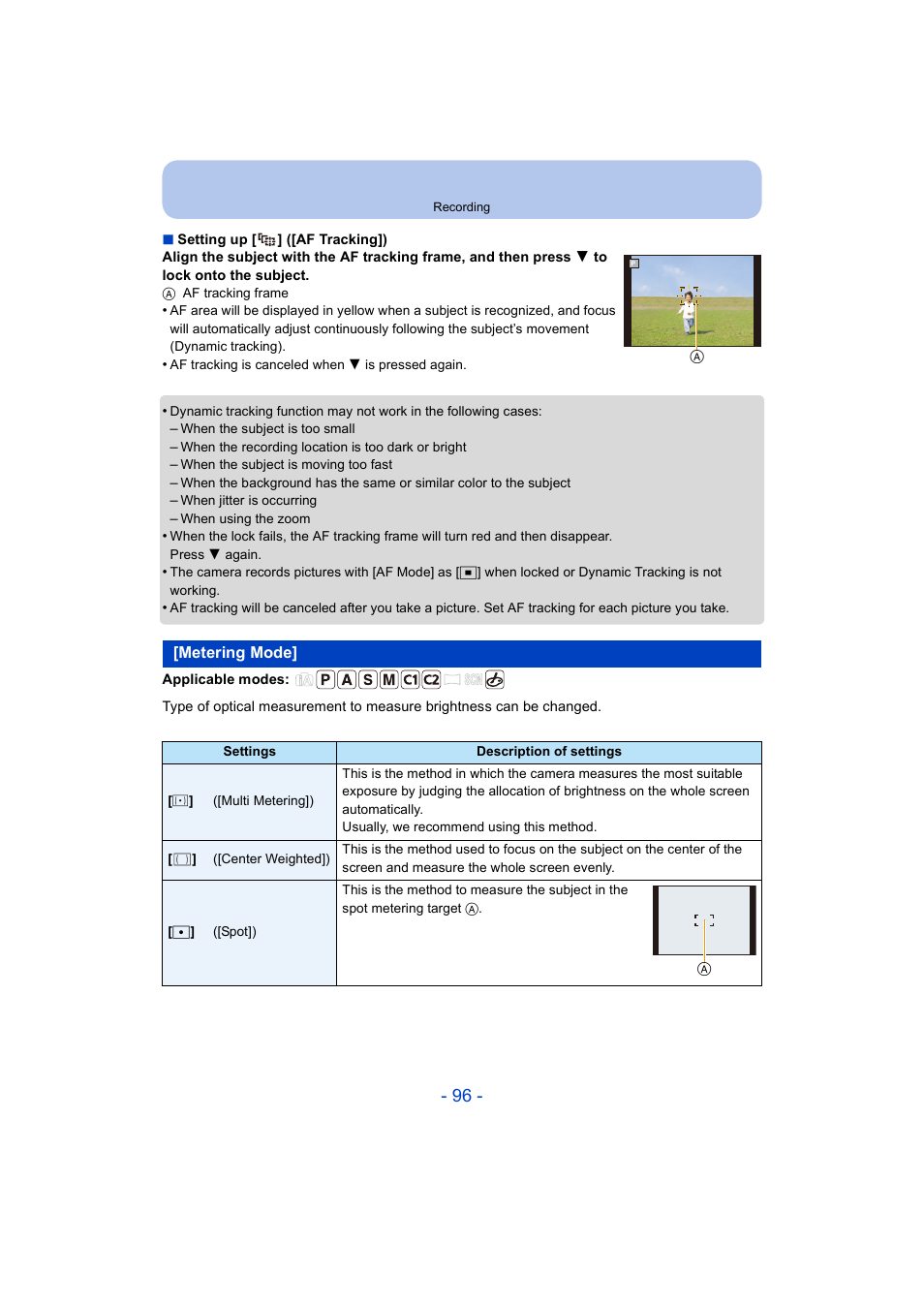 Metering mode | Panasonic DMC-ZS35W User Manual | Page 96 / 186