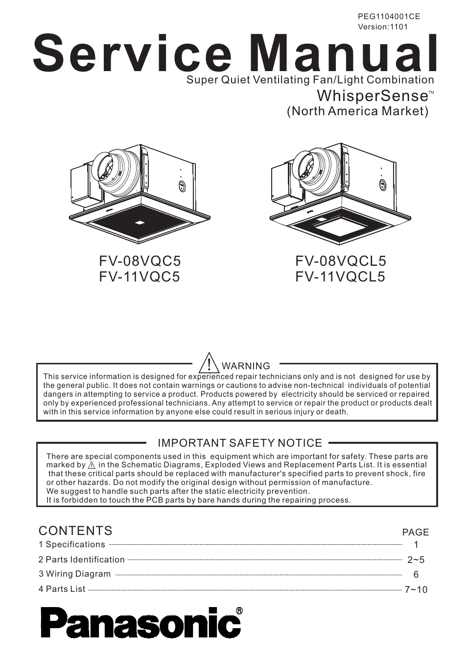Panasonic FV-11VQC5 User Manual | 11 pages