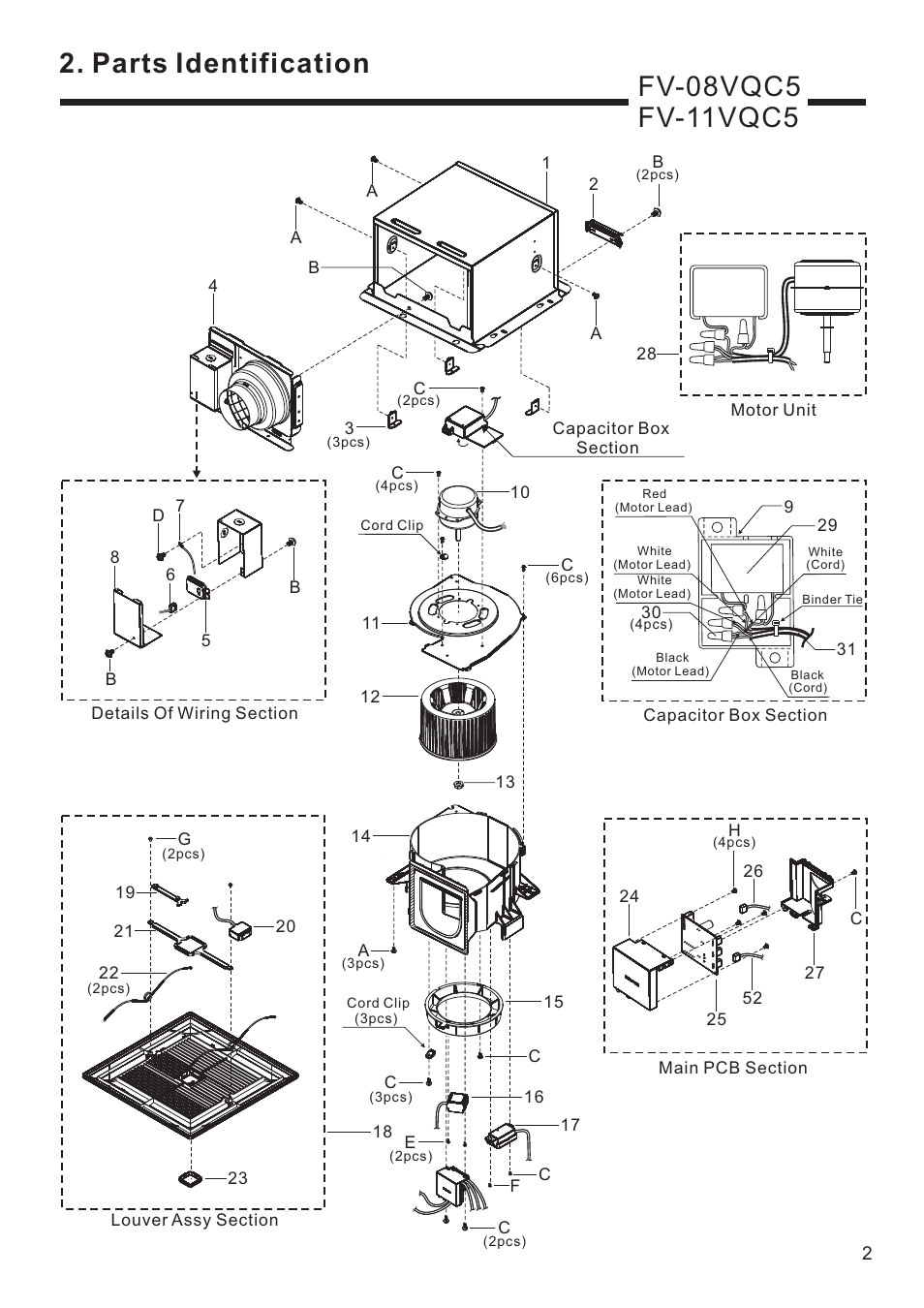 Parts identification | Panasonic FV-11VQC5 User Manual | Page 3 / 11