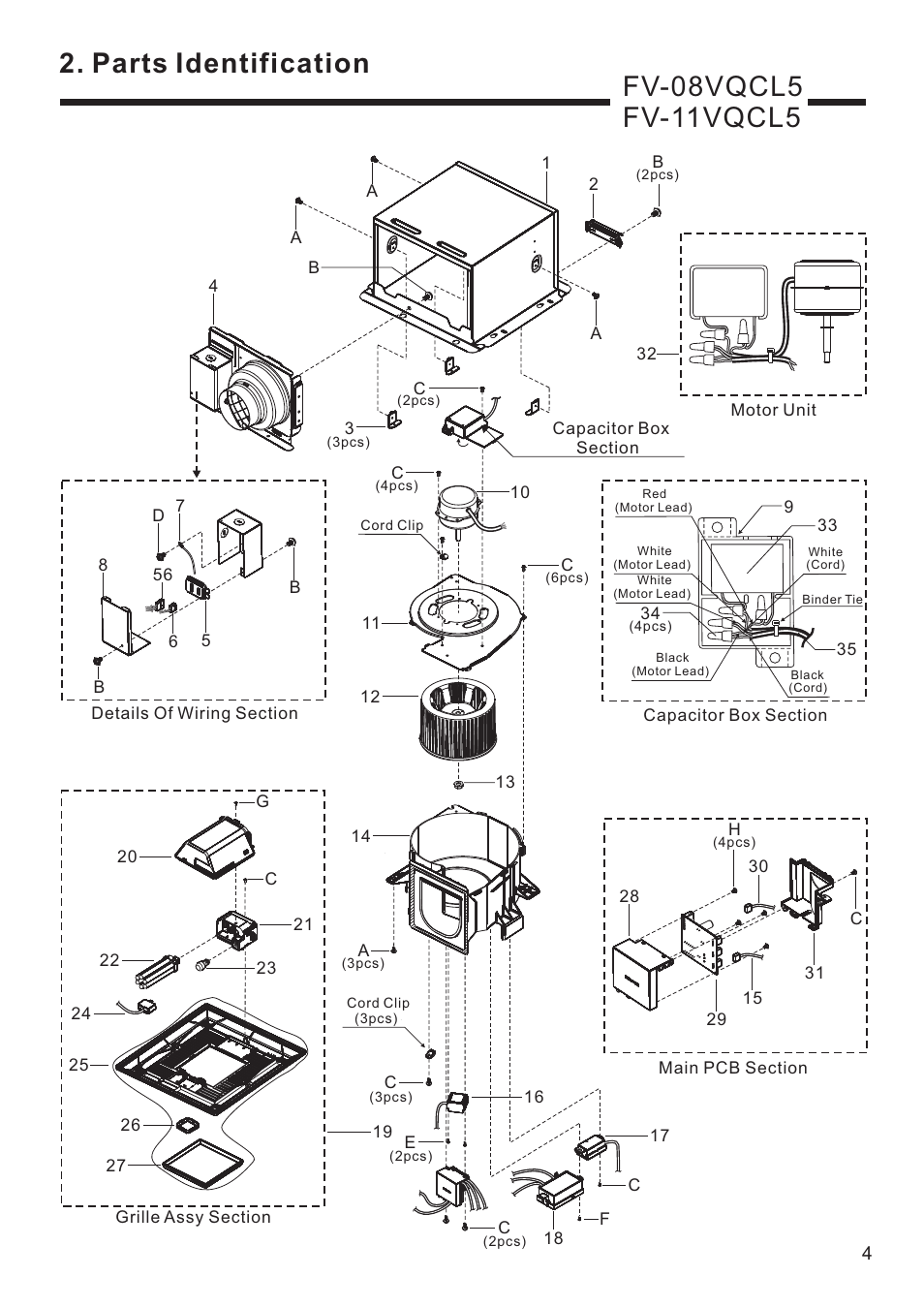 Parts identification | Panasonic FV-11VQC5 User Manual | Page 5 / 11
