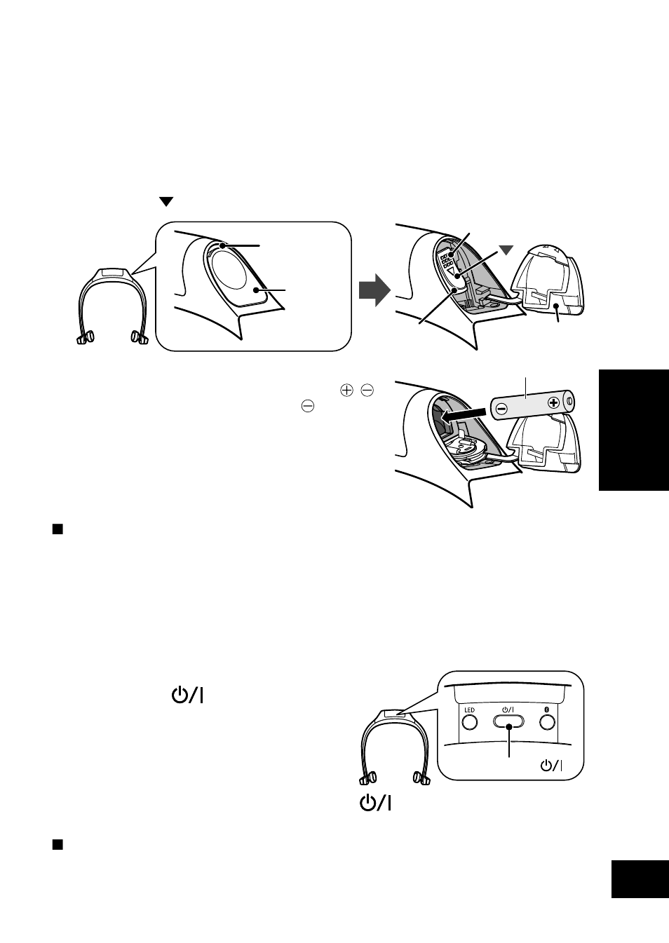 Colocar la batería, Encendido y apagado, Esp añol | Panasonic RP-BTGS10-K User Manual | Page 53 / 92