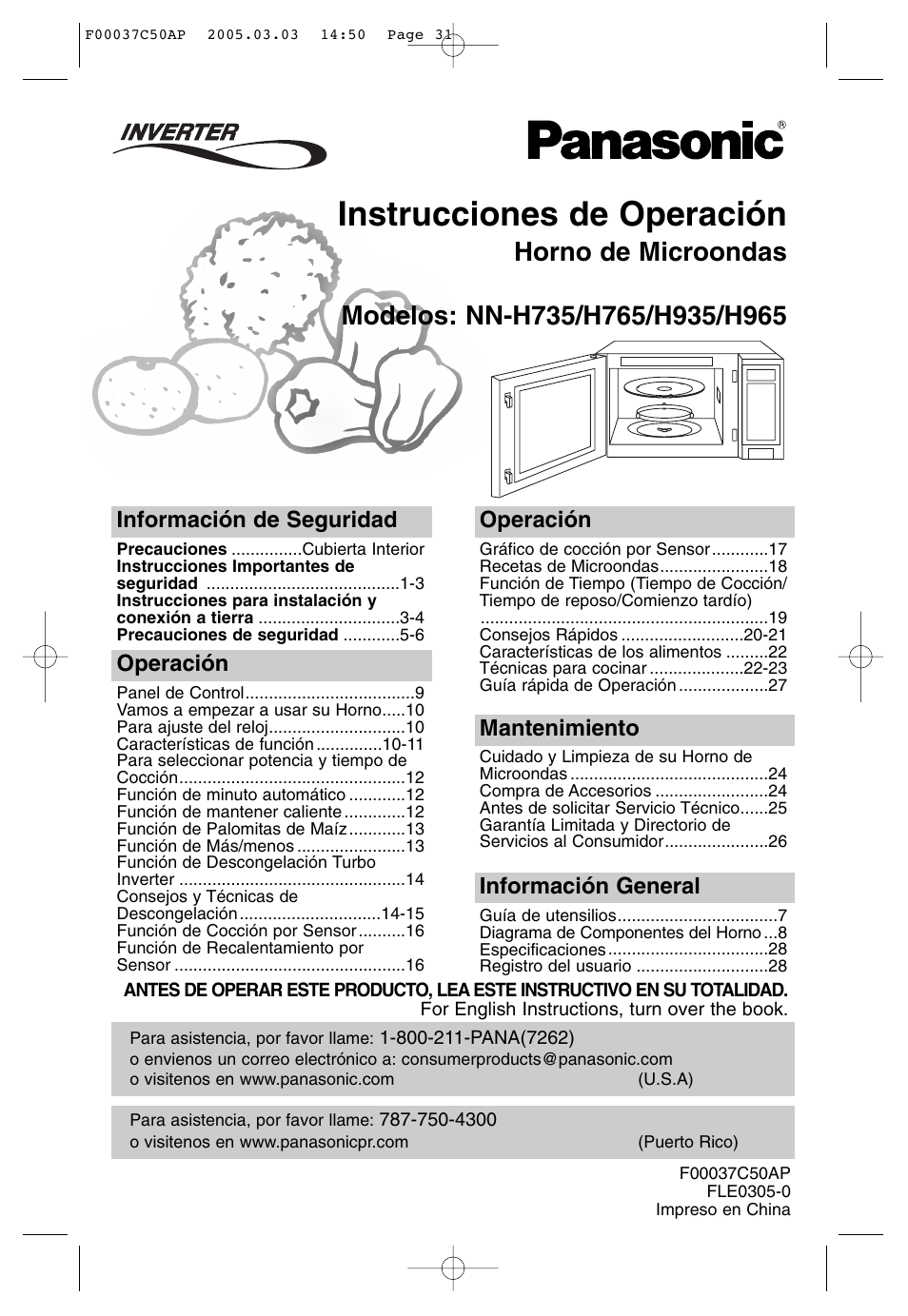 Instrucciones de operacion, Instrucciones de operación | Panasonic NN-H965BF User Manual | Page 31 / 60