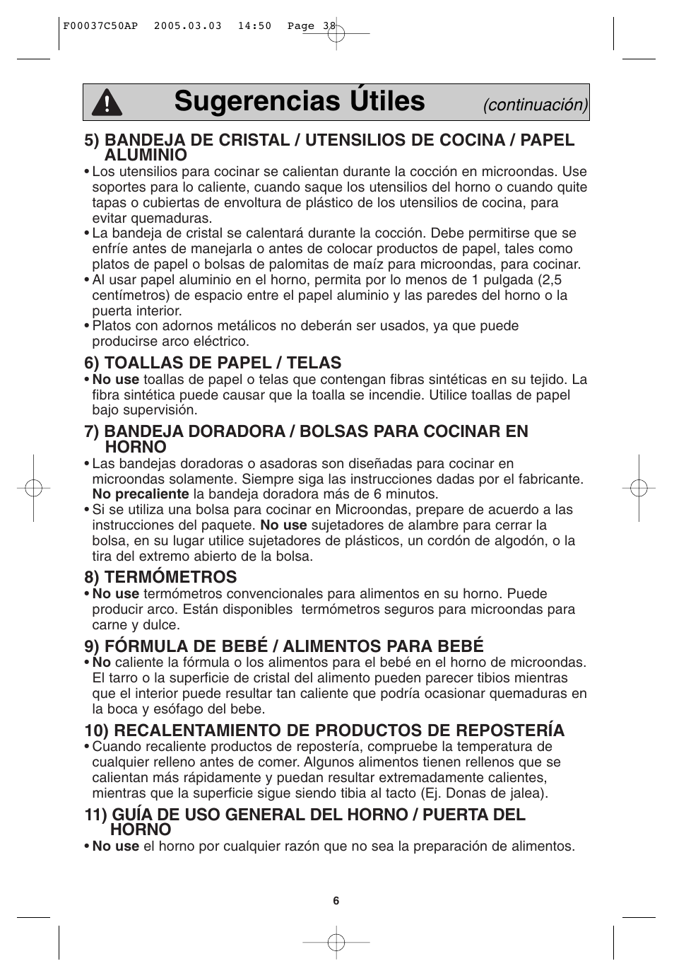 Sugerencias útiles | Panasonic NN-H965BF User Manual | Page 38 / 60