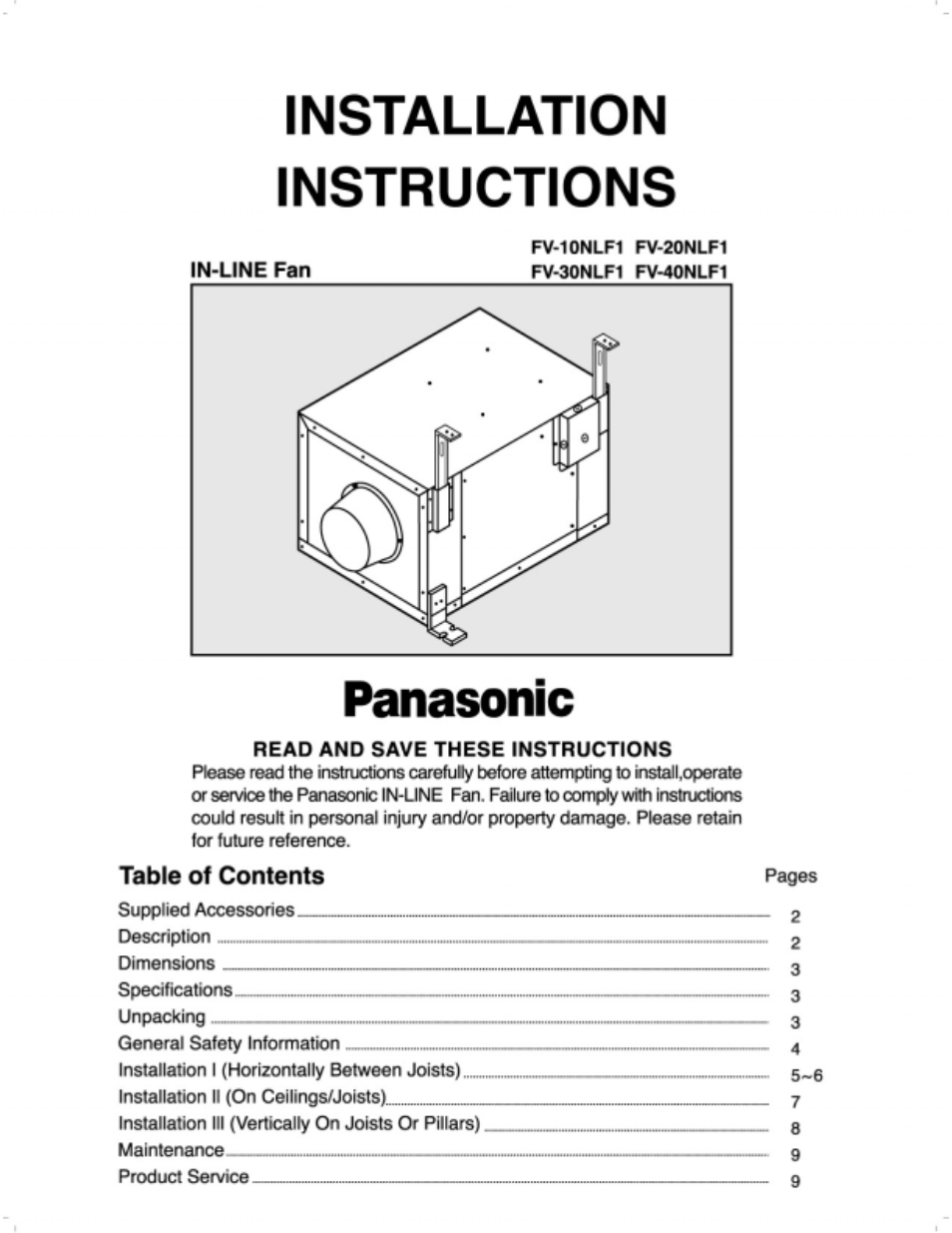 Panasonic FV-30NLF1 User Manual | 9 pages