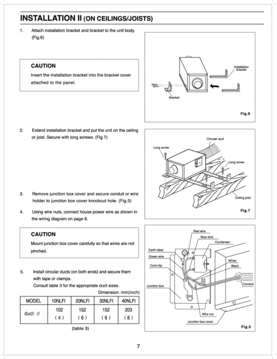 Installation ii, On ceilings/joists) | Panasonic FV-30NLF1 User Manual | Page 7 / 9