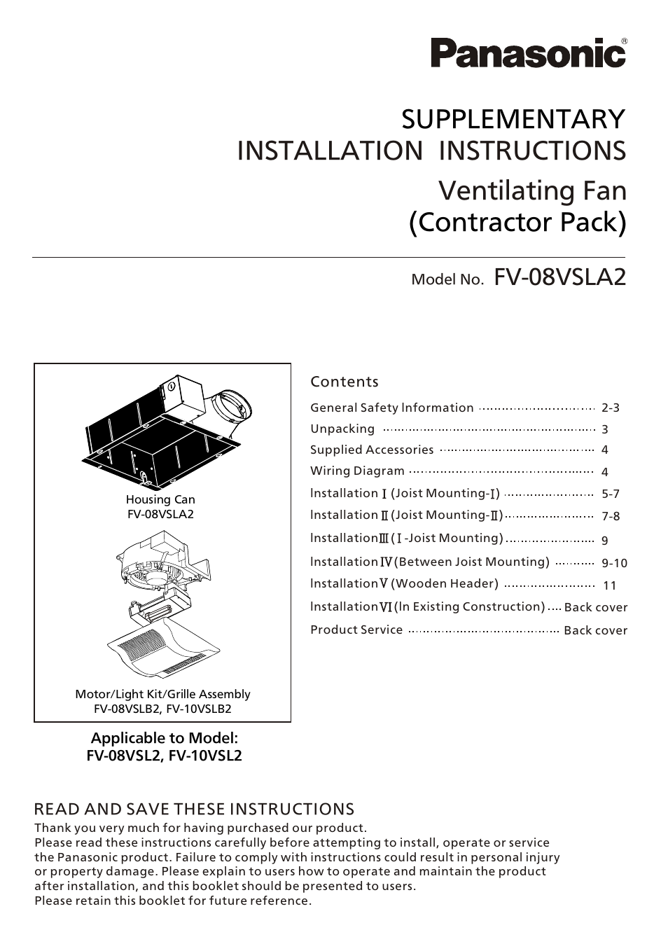 Panasonic FV-10VSL2 User Manual | 12 pages