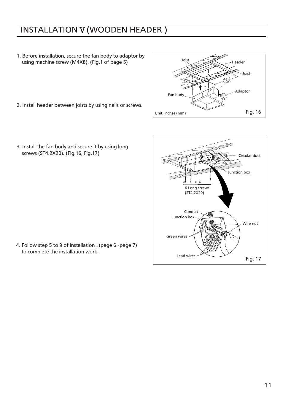 Т³ 11, Installation (wooden header ) | Panasonic FV-10VSL2 User Manual | Page 11 / 12