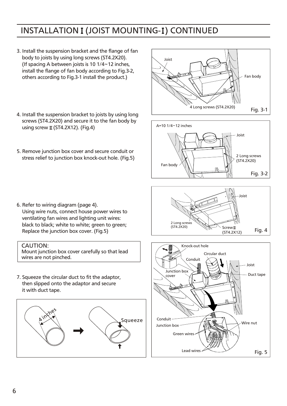 Т³ 6, Installation (joist mounting- ) continued | Panasonic FV-10VSL2 User Manual | Page 6 / 12