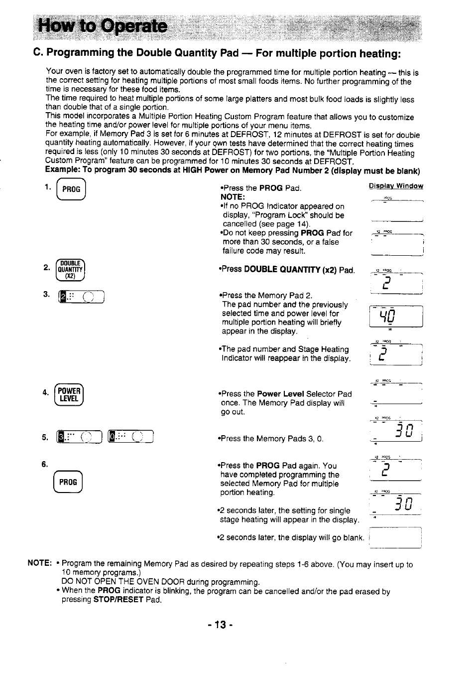 Prog, Note, Press double quantity (x2) pad | Ztdiej | Panasonic NE-1064F User Manual | Page 13 / 20
