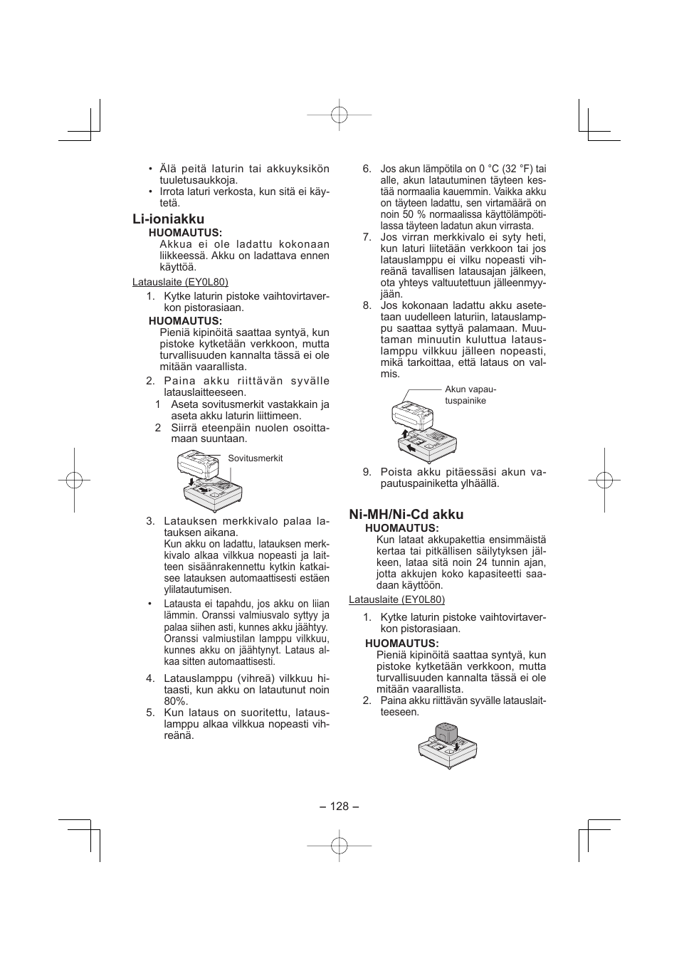 Li-ioniakku, Ni-mh/ni-cd akku | Panasonic EY7880LP2S User Manual | Page 128 / 160