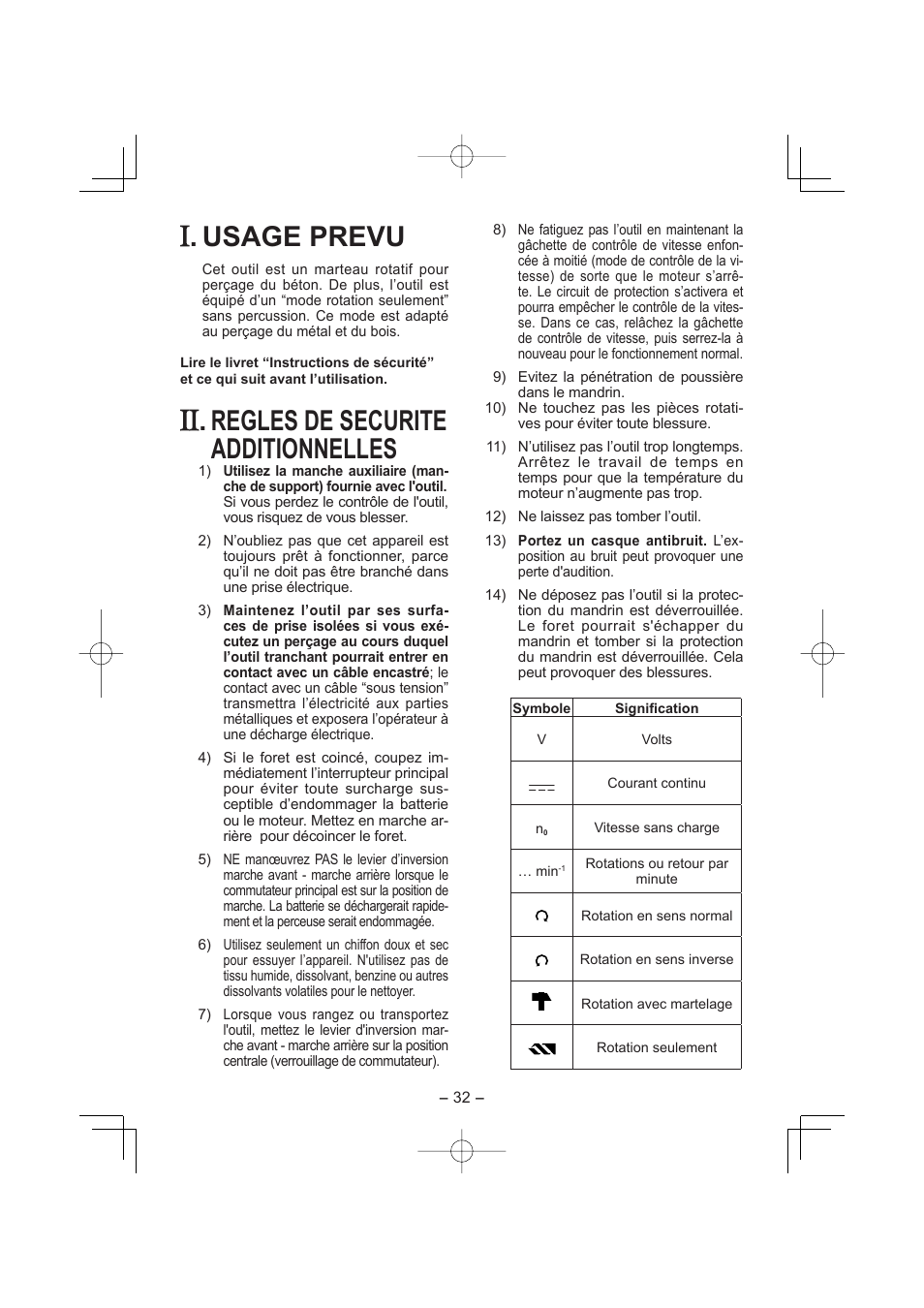 Français, Usage prevu, Regles de securite additionnelles | Panasonic EY7880LP2S User Manual | Page 32 / 160