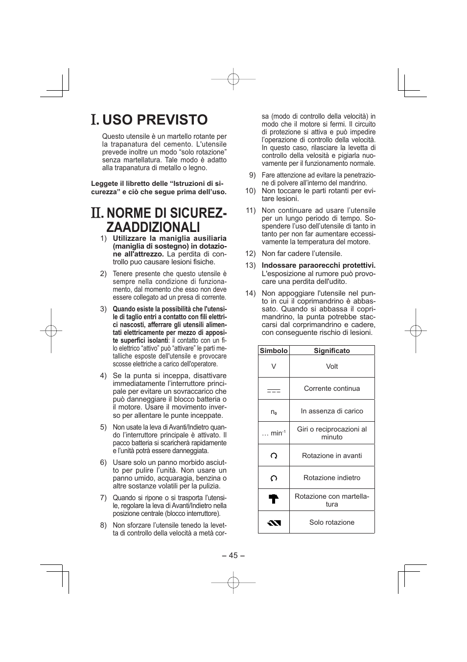 Italiano, Uso previsto, Norme di sicurez- zaaddizionali | Panasonic EY7880LP2S User Manual | Page 45 / 160
