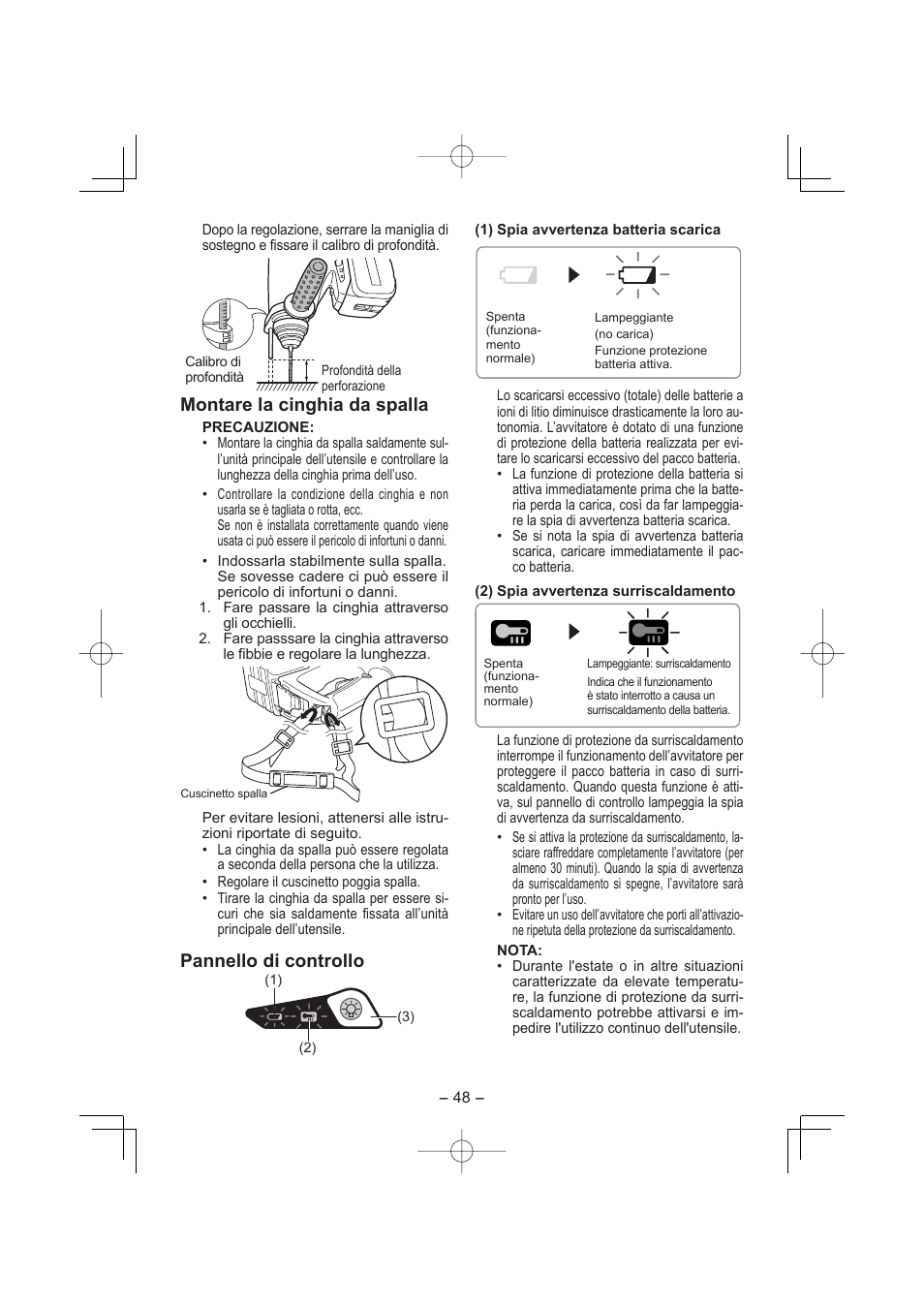 Montare la cinghia da spalla, Pannello di controllo | Panasonic EY7880LP2S User Manual | Page 48 / 160