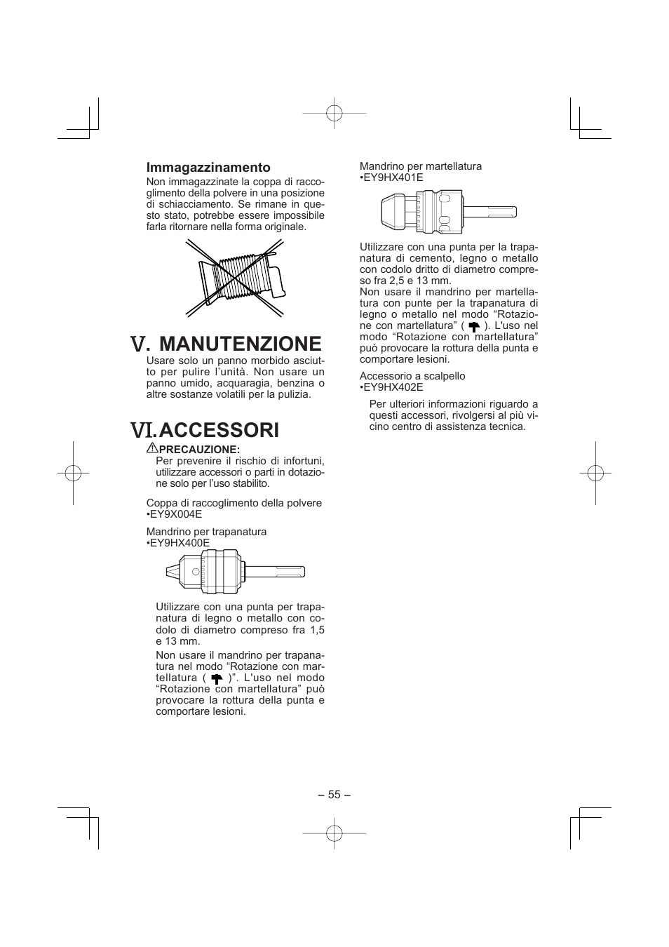 Manutenzione, Accessori | Panasonic EY7880LP2S User Manual | Page 55 / 160