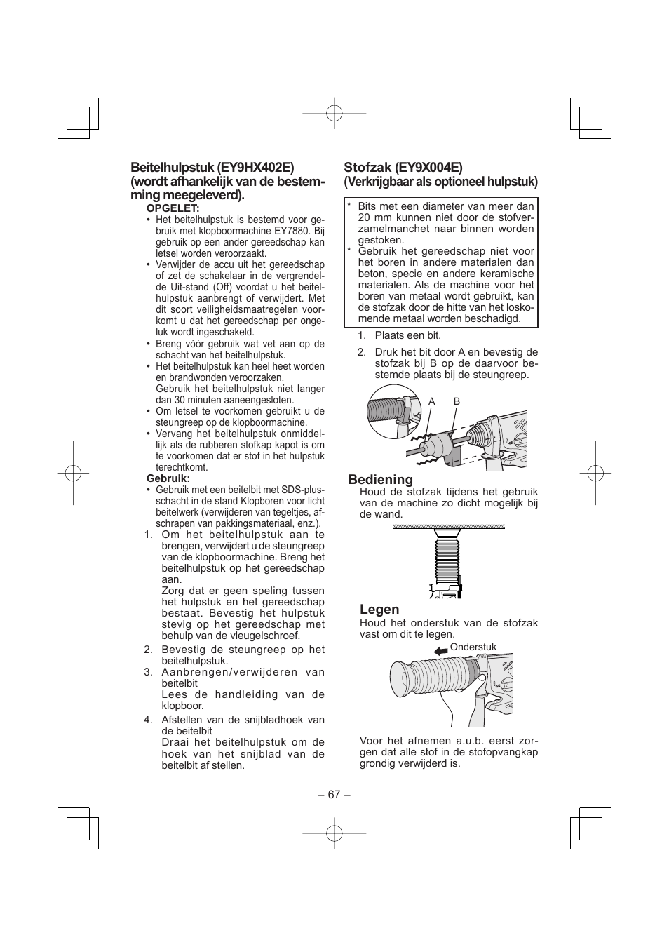 Bediening, Legen | Panasonic EY7880LP2S User Manual | Page 67 / 160