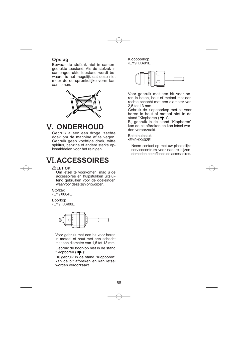Onderhoud, Accessoires | Panasonic EY7880LP2S User Manual | Page 68 / 160